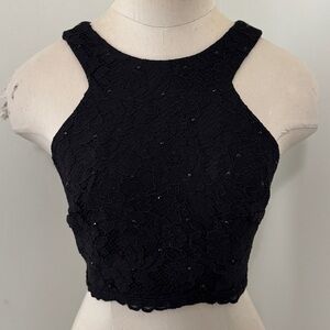 Xscape 2 Black Floral Lace Beaded Crop Top ~ Evening Party New Year’s
